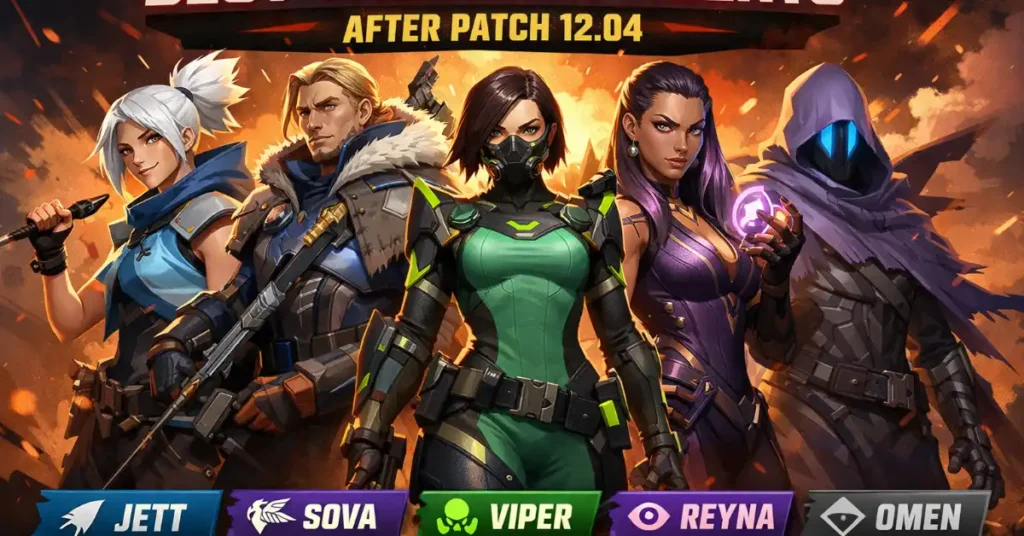 Best Valorant agents after Patch 12.04 featuring Jett, Sova, Viper, Reyna, and Omen tier list