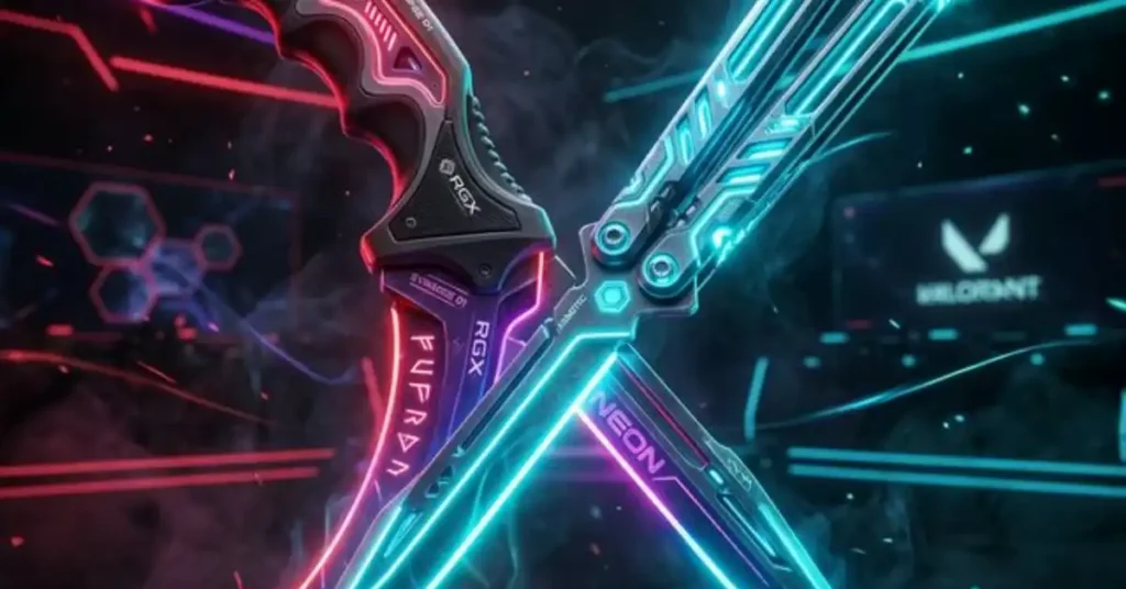 Showcase of the top 10 best knife skins in Valorant featuring the Kuronami No Yaiba and RGX 11z Pro Firefly.