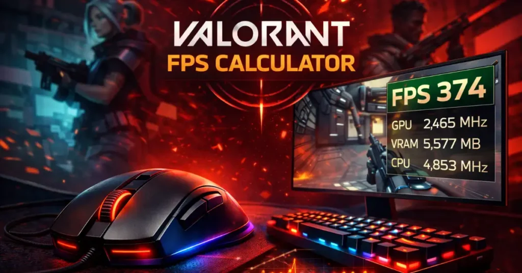 Valorant FPS Calculator tool showing frame rate calculation and PC performance optimization