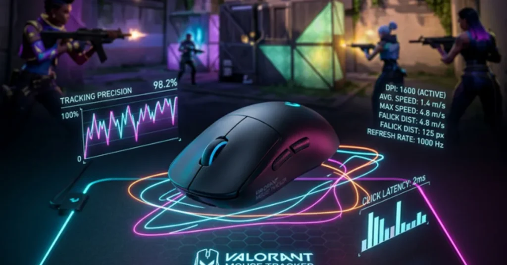 Valorant Mouse Tracker tool showing sensitivity tracking and aim performance analytics